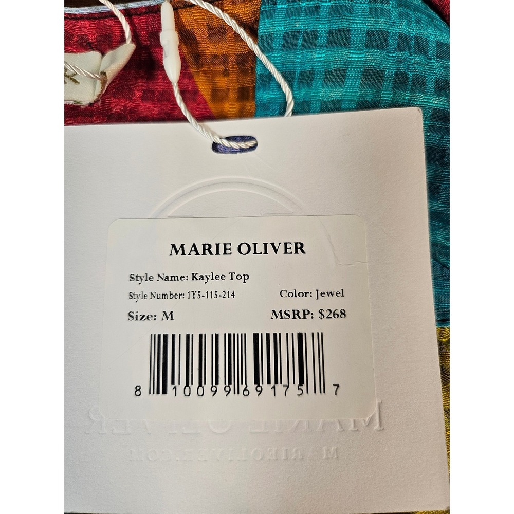 Marie Oliver Kaylee Top Jewel Multi Color Silk Linen Puff Sleeve Blouse - Picture 4 of 11